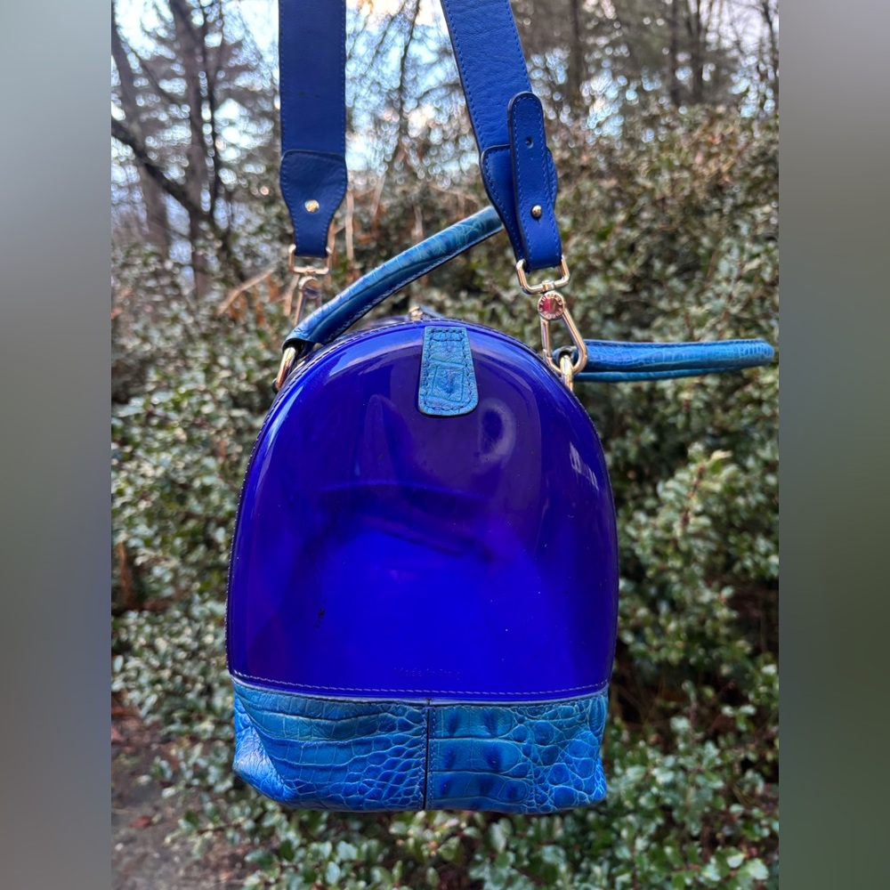 Furla Blue Patent & Embossed Croc-Textured Shoulder Bag - Picture 6 of 10